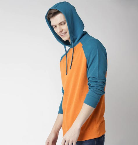 Men Orange Solid Hooded Sweatshirt